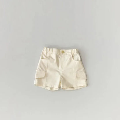 半袖シャツ・ブラウス beige short / 66cm 0-6m ベビートップス/パンツ 半袖ストライプシャツ/ポケットカーゴショートパンツ 2カラー
