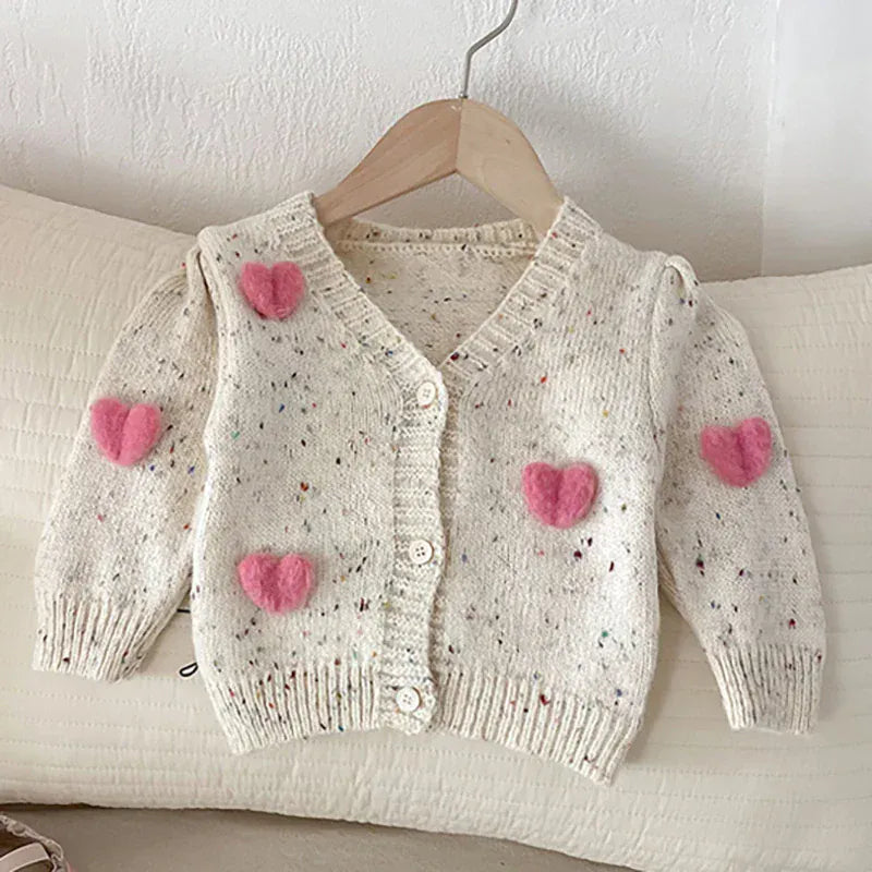 ロンパースセットアップ beige sweater / 3-6M 66cm ベビーカーディガン/ロンパース ニットVネックジャケット/ニットサスペンダーボディスーツ ハート 2カラー【mh0006489】