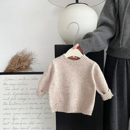 長袖セットアップ beige sweater / 6M  66CM ベビーベスト/トップス/パンツ フェイクムートンボアフリースベスト/カラフルネップ長袖ニットセーター/ポンポン付きフリルニットパンツ【mh0008041】