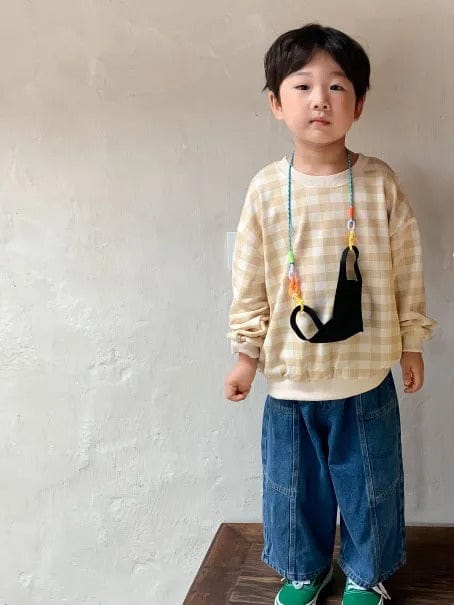 長袖ワンピース Beige Tees / 12M 80cm キッズトップス ワンピース チェック 長袖Tシャツ 長袖フレアワンピース リンクコーデ 兄弟姉妹 お揃いコーデ ピンク/ベージュ/2カラー【mh0000062】