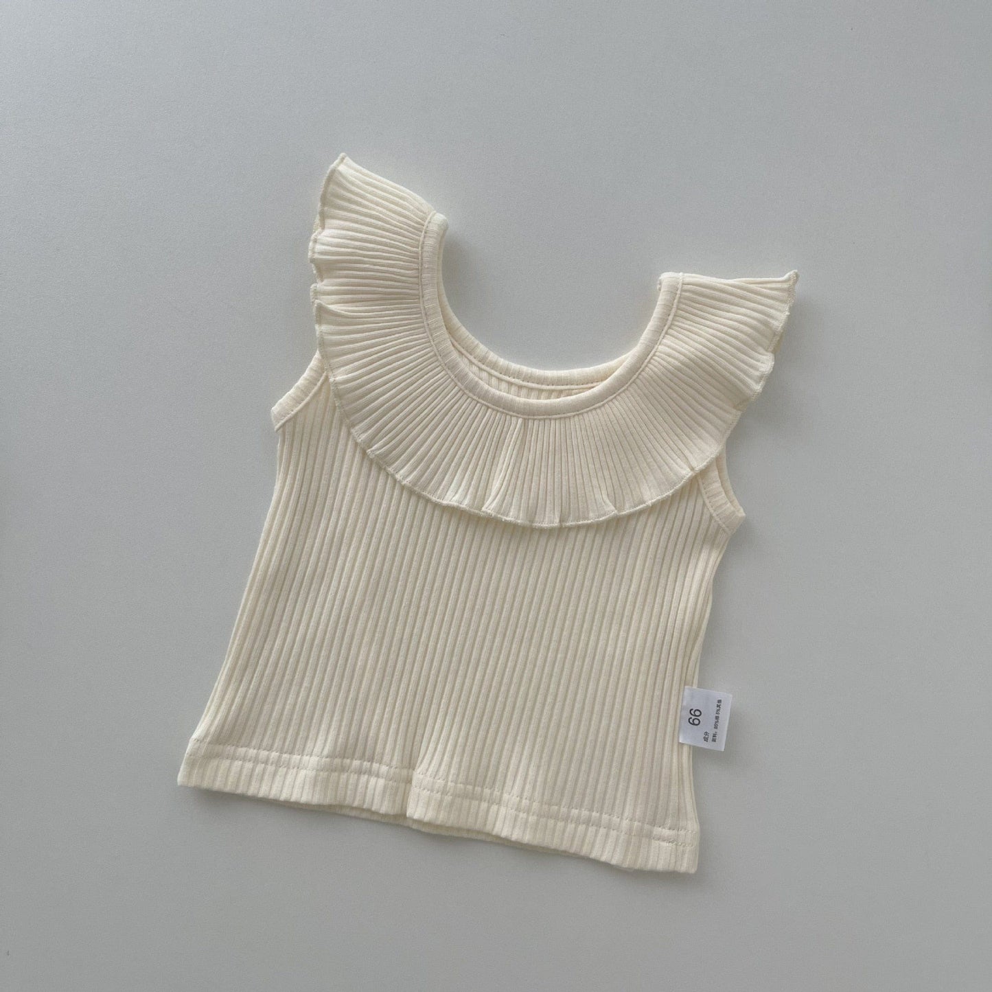 ノースリーブセットアップ beige top / 12M/80cm ベビー フリルカラー ノースリーブ Tシャツ カットソー フリル ブルマパンツ ベージュ ガールズ【mh0002265】