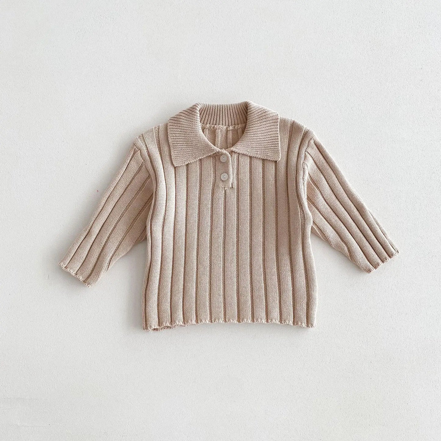長袖セットアップ beige tops / 12M  80cm / 取り寄せ（7〜30日） キッズトップス/パンツ リブニットポロ襟トップス/リブニットワイドパンツ 2カラー