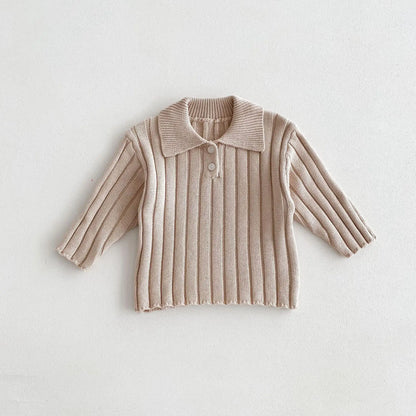 長袖セットアップ beige tops / 12M  80cm / 取り寄せ（7〜30日） キッズトップス/パンツ リブニットポロ襟トップス/リブニットワイドパンツ 2カラー
