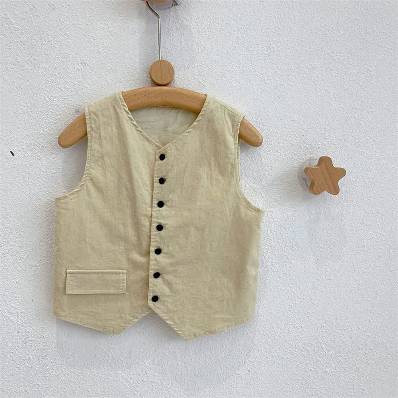 ロングパンツ・スウェットパンツ beige vest / 100cm キッズトップス ベスト パンツ 長袖パフスリーブTシャツ シンプルベスト バルーンルーズパンツ