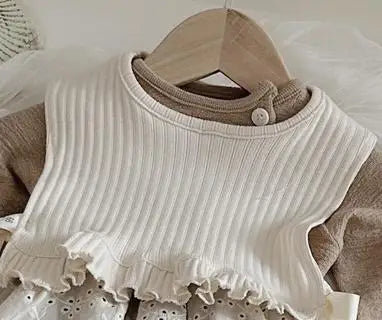 ロンパースセットアップ beige vest / 9M  73CM ベビーベスト/ロンパース サイドリボンジレベスト/レースペプラムスカート肩あき長袖ボディスーツ 2カラー【mh0007726】
