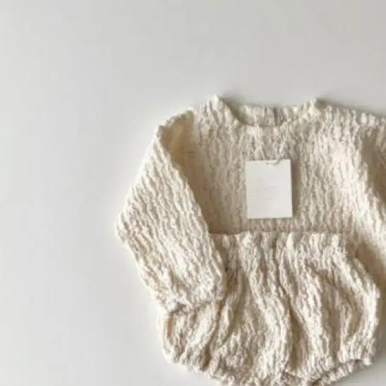 長袖セットアップ beige white / 12M  80cm キッズセットアップ 2点セット 長袖Tシャツ ブルマパンツ ブラック ベージュホワイト 2カラー