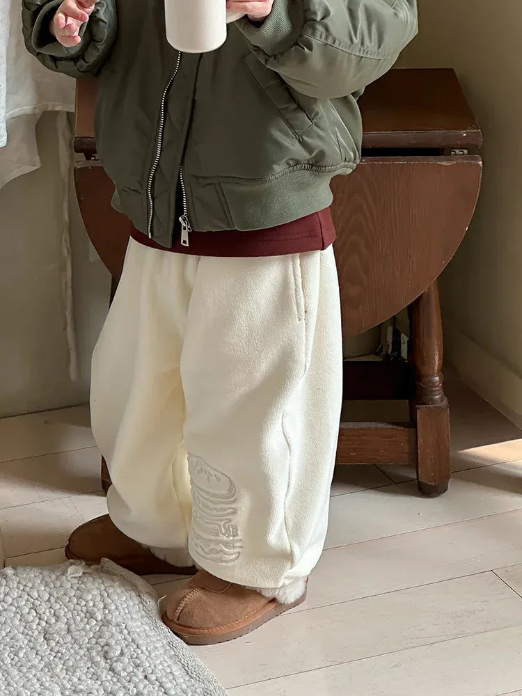 ロングパンツ・スウェットパンツ Beige White / 24M  90CM キッズパンツ ハンバーガー刺繍フリースロングスウェットパンツ【mh0007990】