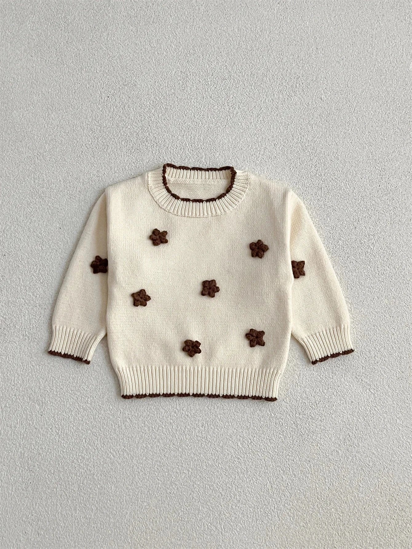 ニット・セーター beige white / 6M  66cm ベビートップス フラワー刺繍長袖ニットセーター【mh-0008609】