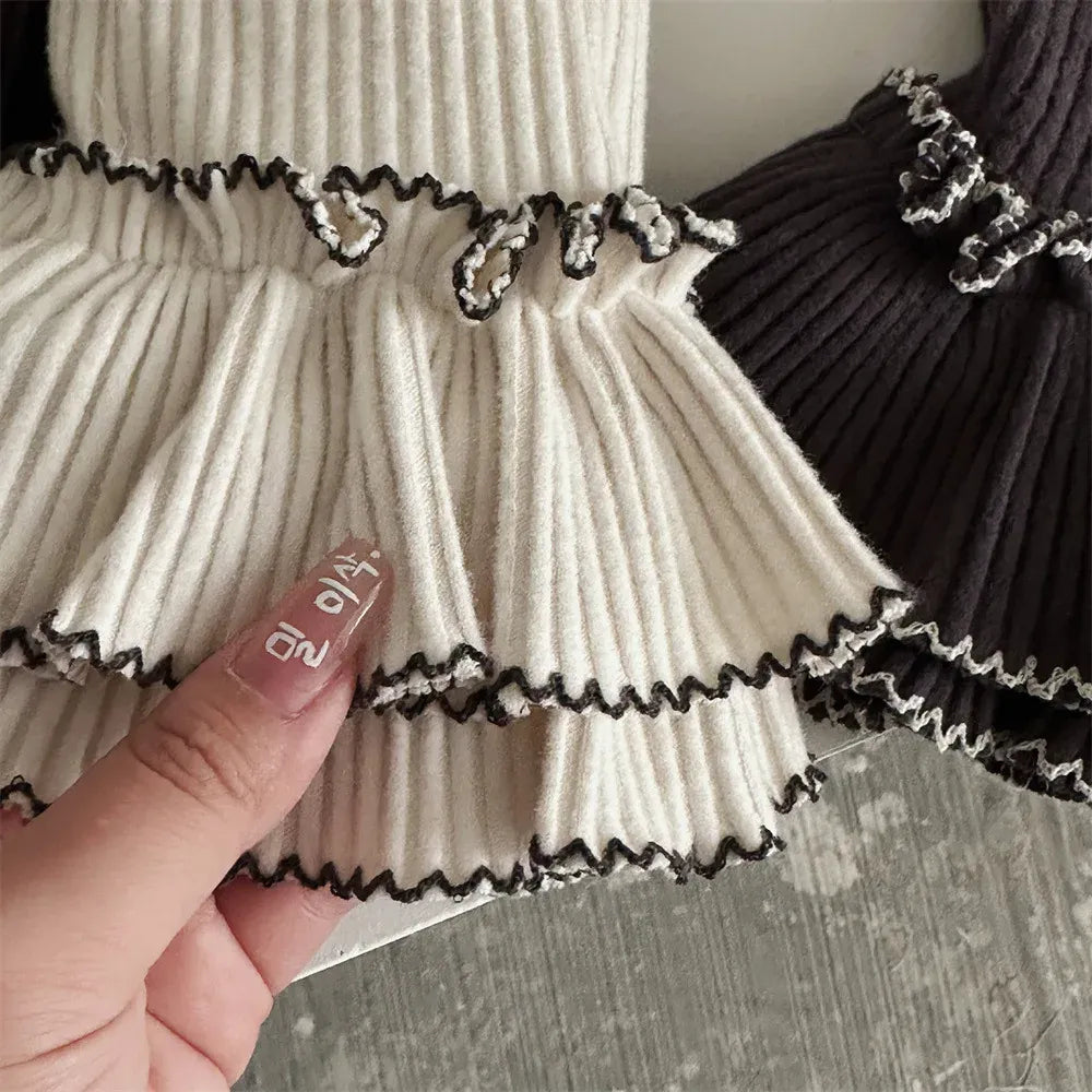 レギンスパンツ Beige White / 73cm 9M ベビーパンツ ボリューム裾フリルロングレギンスパンツ【mh0008493】