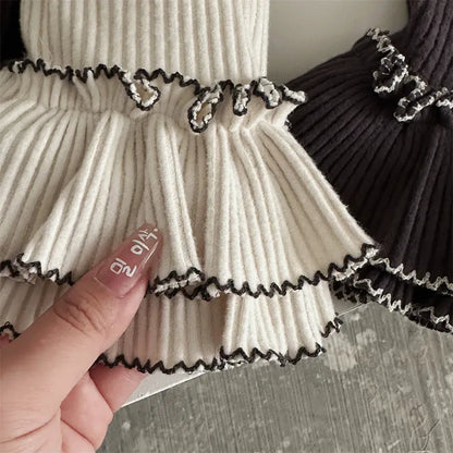 レギンスパンツ Beige White / 73cm 9M ベビーパンツ ボリューム裾フリルロングレギンスパンツ【mh0008493】