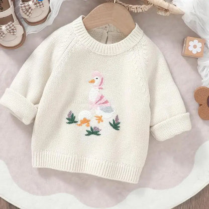 ニット・セーター Beige White / 74cm ベビートップス あひる刺繍ニットセーター 4カラー【mh0006796】
