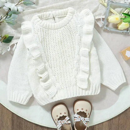 ニット・セーター beige white / 9-12M  80cm ベビートップス ショルダーラッフルフリルニットセーター 3カラー