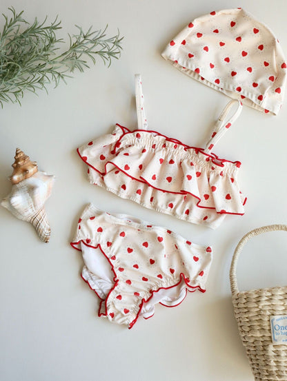 ベビー用水着 bikini heart [swimsuit + swimming cap] / 80 ガールズ水着 キャミソールセパレートビキニスイムウェア ラッシュガード【mh0009299】