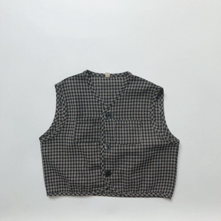 ベスト Black / 12M/80cm キッズ チェック ベスト グレー ブラック ボーイズ