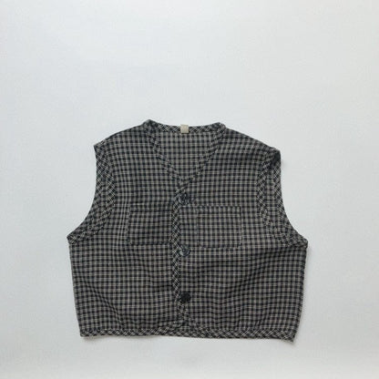 ベスト Black / 12M/80cm キッズ チェック ベスト グレー ブラック ボーイズ