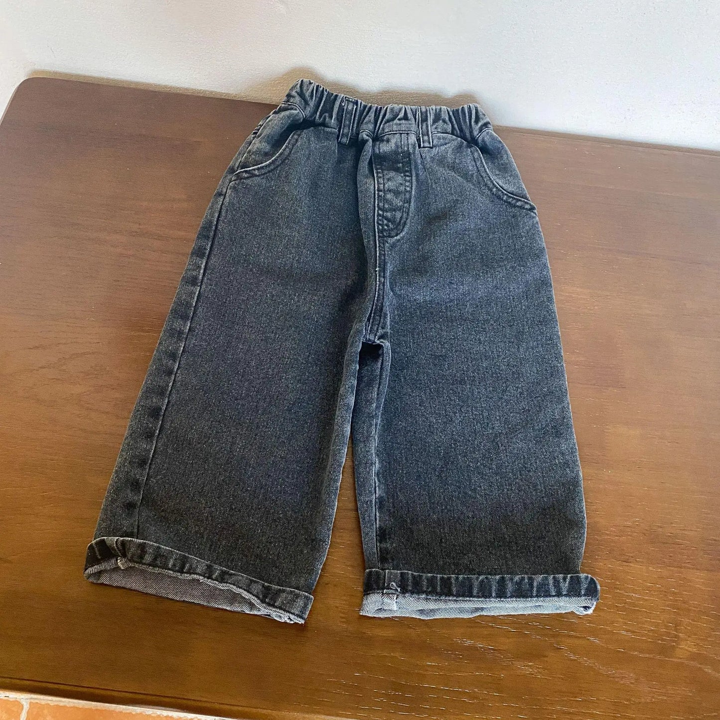 デニムパンツ black / 12M  80cm キッズパンツ デニムパンツ ワイドルーズロングパンツ ジーンズ ジーパン 2カラー