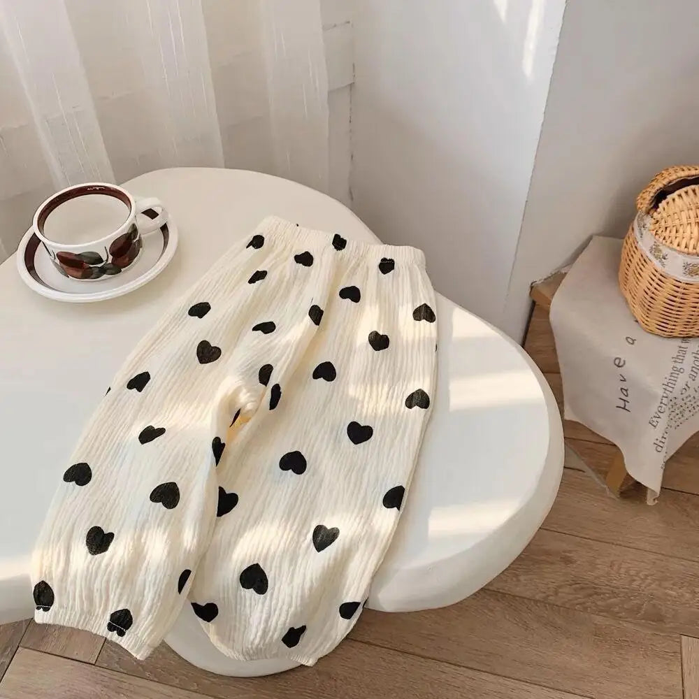 ロングパンツ・スウェットパンツ black / 12M 80cm キッズパンツ サマーロングパンツ ハート/カラフルハート/ベアくま プリント【mh0005656】