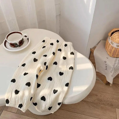 ロングパンツ・スウェットパンツ black / 12M 80cm キッズパンツ サマーロングパンツ ハート/カラフルハート/ベアくま プリント【mh0005656】