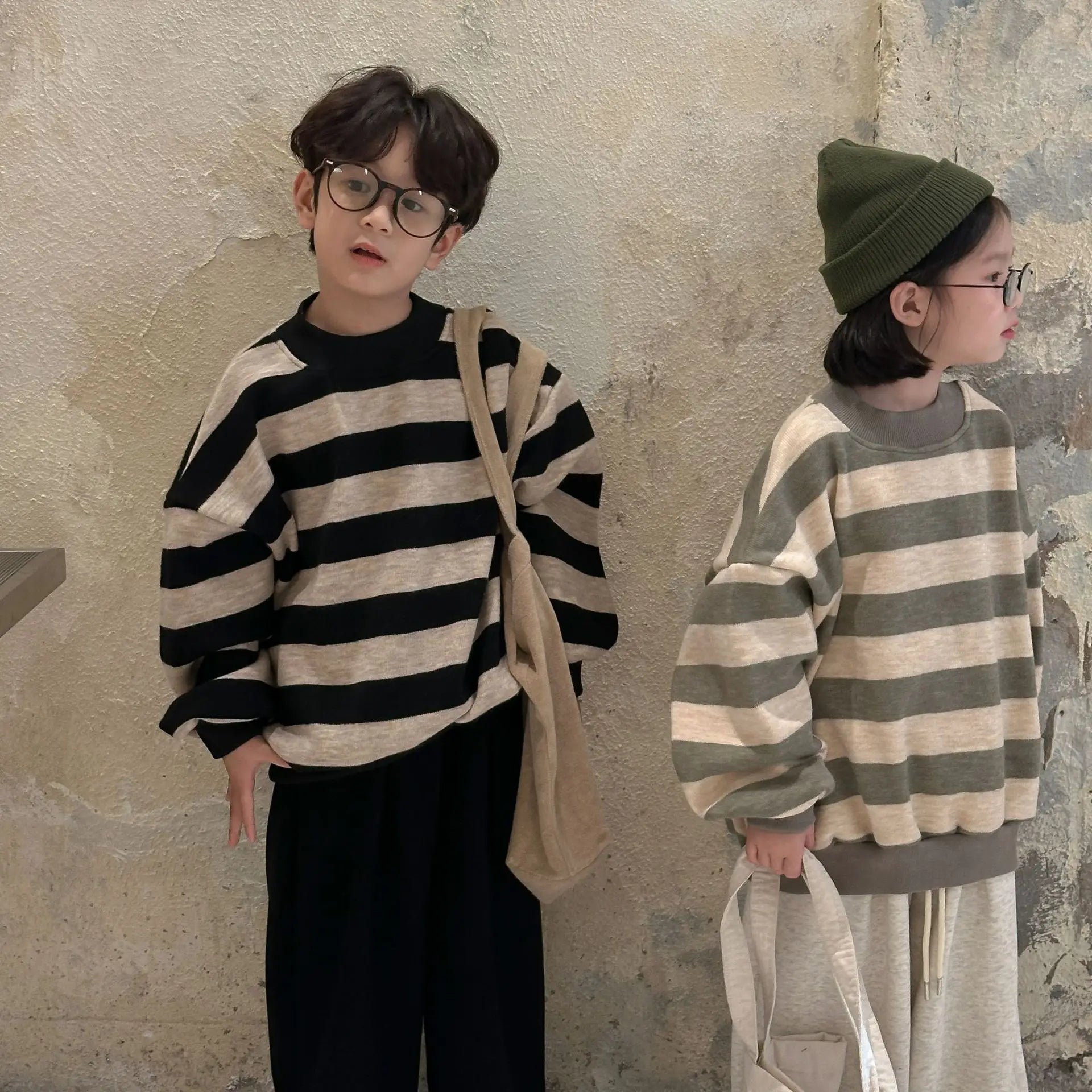 トレーナー・フーディ Black / 12M  80CM キッズトップス ボーダービッグシルエット長袖スウェットシャツ【mh0008239】