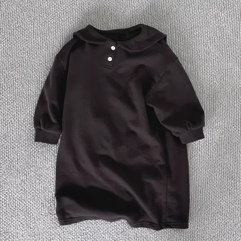 長袖ワンピース Black / 12M  80CM キッズワンピース セーラーカラーシンプル長袖Tシャツワンピース【mh0008282】