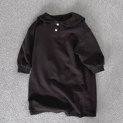 長袖ワンピース Black / 12M  80CM キッズワンピース セーラーカラーシンプル長袖Tシャツワンピース【mh0008282】