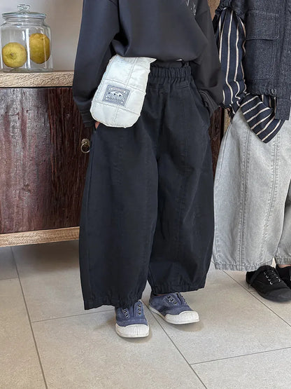 ロングパンツ・スウェットパンツ Black / 18M  (80cm) キッズパンツ シンプルルーズバレルデザインロングパンツ【mh0008890】