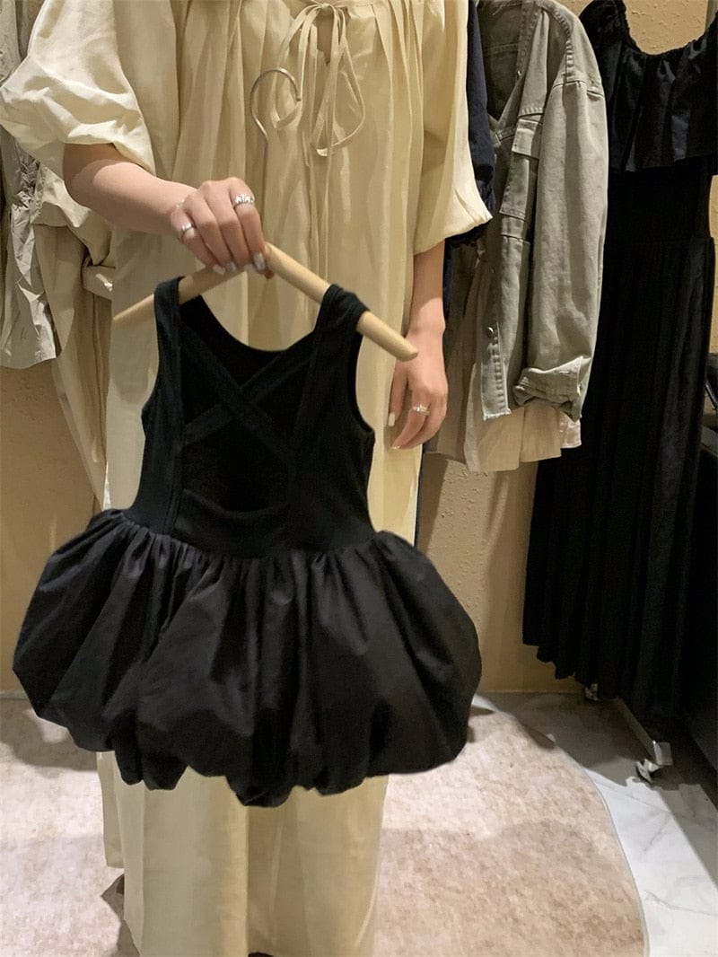 ノースリーブワンピース black / 24M/90cm キッズ ノースリーブ バッククロス バルーンスカート ワンピース サマードレス ブラック ガールズ