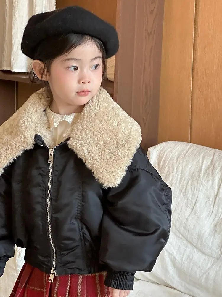 ショートコート・ジャケット・ジャンパー Black / 24M  90CM キッズアウター ボアフリースビッグ襟MA-1スタイルブルゾンフライトジャケット【mh0007994】