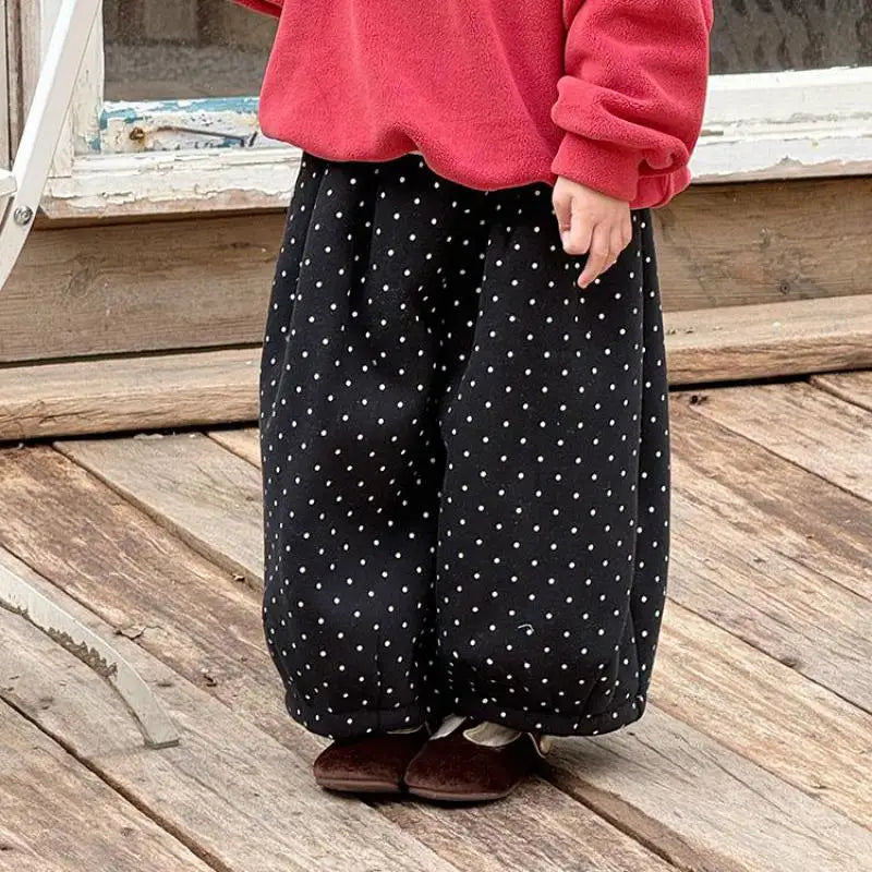 ロングパンツ・スウェットパンツ Black / 24M  90CM キッズパンツ 水玉ドットプリント裏フリース厚手ロングパンツ【mh0007996】