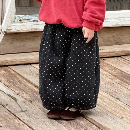 ロングパンツ・スウェットパンツ Black / 24M  90CM キッズパンツ 水玉ドットプリント裏フリース厚手ロングパンツ【mh0007996】