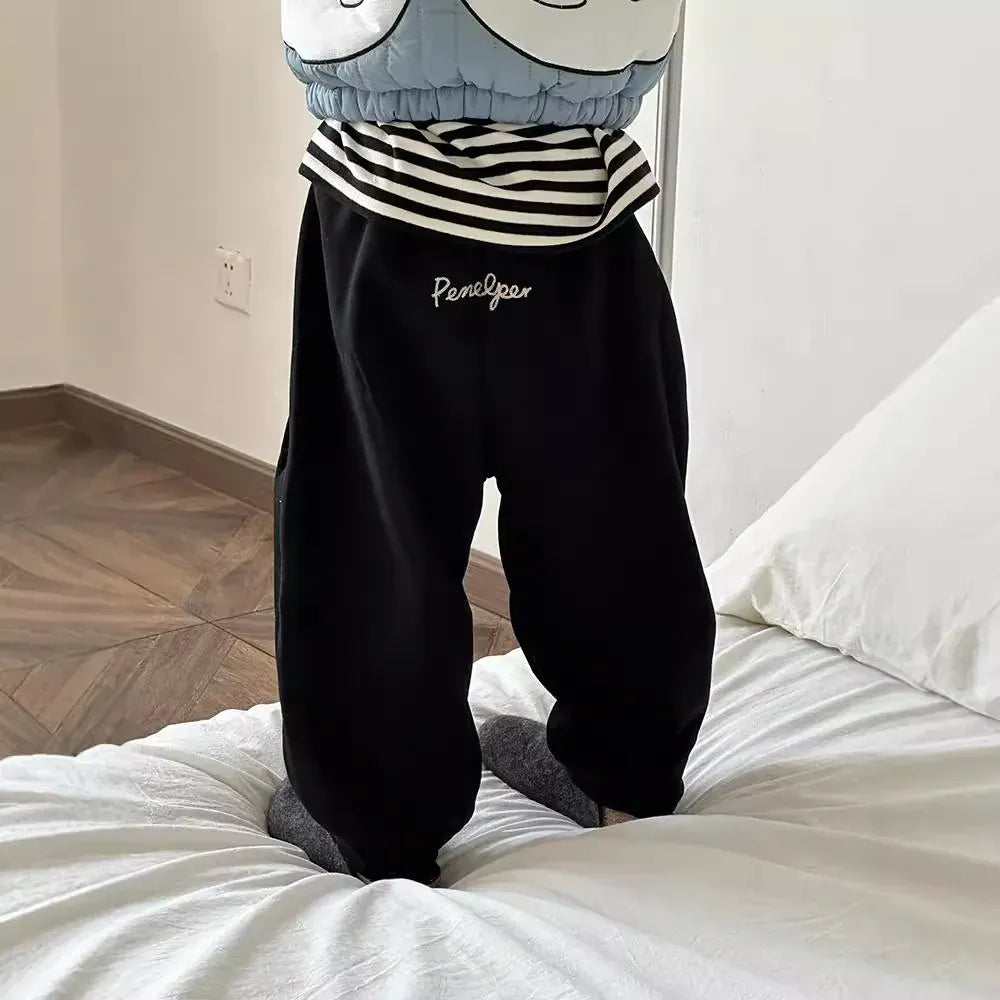 ロングパンツ・スウェットパンツ Black / 24M  90CM キッズパンツ バック刺繍裏フリースロングスウェットパンツ【mh0008252】