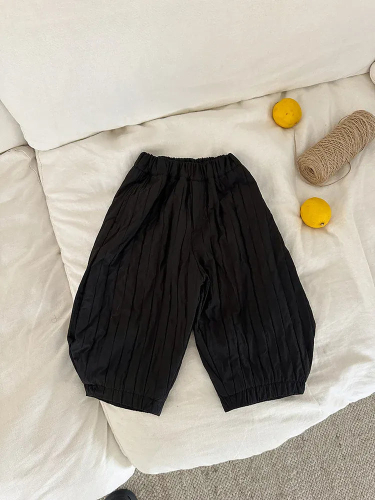 ロングパンツ・スウェットパンツ Black / 2T (90) / 取り寄せ（7〜21日） キッズパンツ キルティングストライプ裏フリース防寒コクーンロングパンツ【mh0007921】