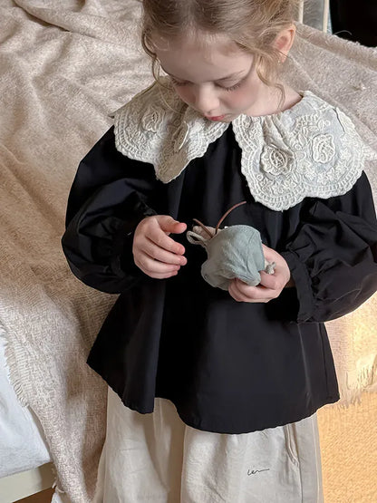 長袖シャツ・ブラウス Black / 2T-90 キッズトップス ビッグレース襟長袖ブラウス【mh0008668】