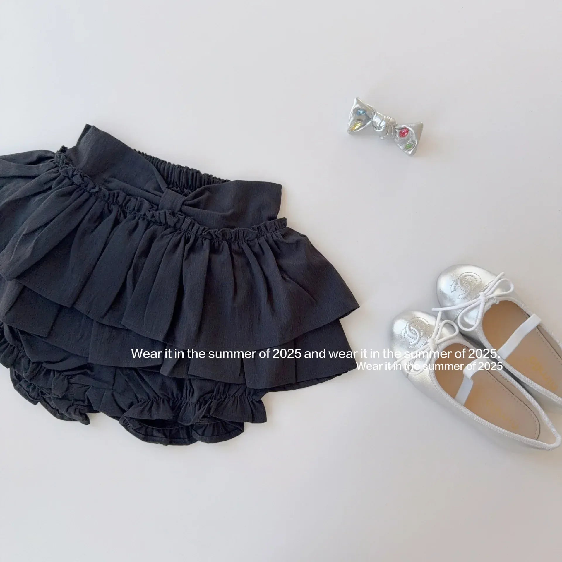 ハーフパンツ・ショートパンツ Black / 2T- 90 キッズパンツ ダブルフリルスカートドッキングバルーンショートパンツかぼちゃパンツ【mh0008887】