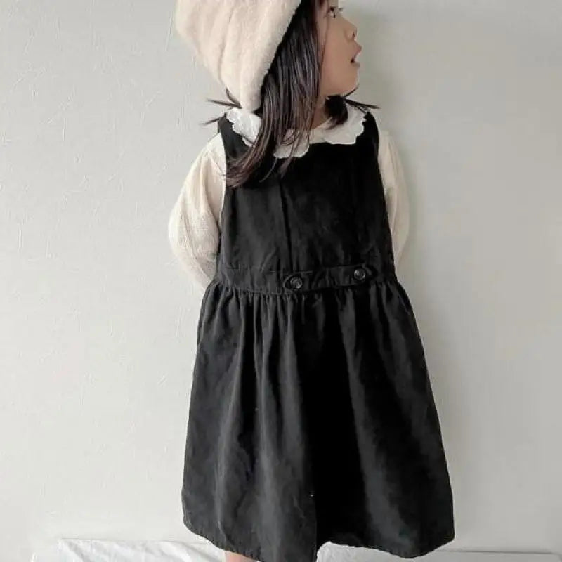 ノースリーブワンピース black / 2T  90cm キッズワンピース ノースリーブワンピース ジャンパースカート ブラック/アプリコット/2カラー