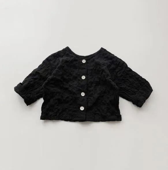カーディガン・パーカー black / 2T  90cm キッズカーディガン 長袖Tシャツ しわ加工ジャケットトップス ブラック/ベージュ/2カラー