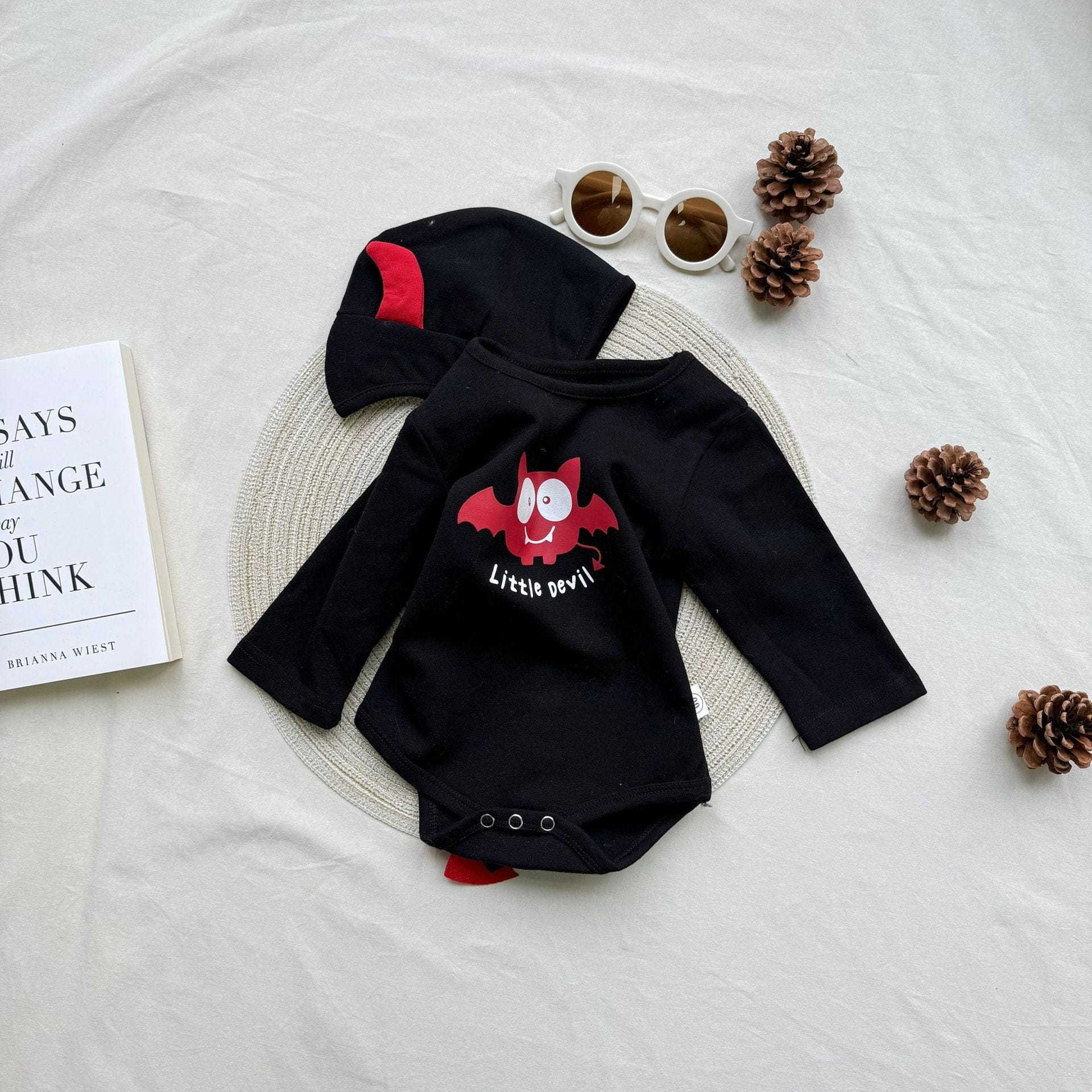 長袖ロンパース Black / 66cm little devil bat print bodysuit【mh0009533】