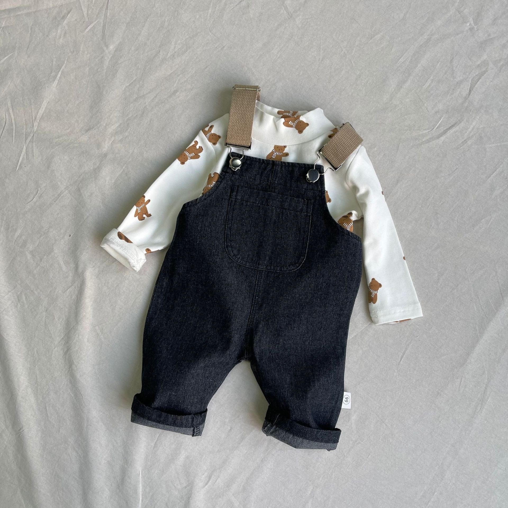 オーバーオール Black / 66cm ベビーオーバーオール デニムサスペンダーサロペットパンツ【mh0009106】