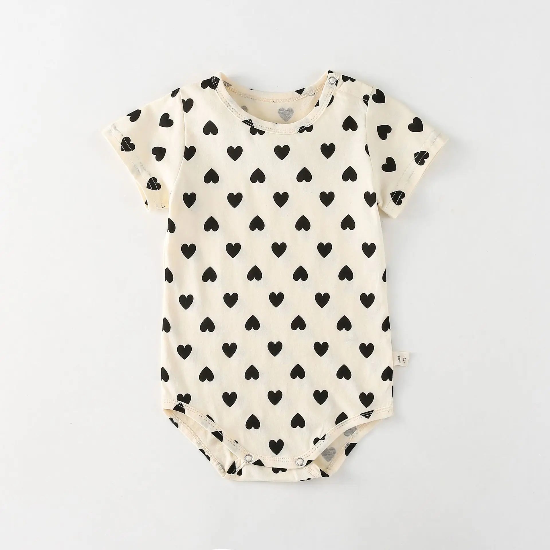 半袖ロンパース Black / 6M  66CM ベビーロンパース 半袖ボディスーツ ハートプリント