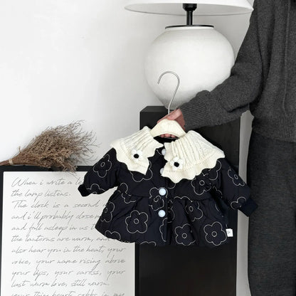 ロングパンツ・スウェットパンツ Black / 6M  66CM ベビーアウター レトロ北欧風フラワー刺繍ビッグ襟キルティングジャケットコート【mh0008040】