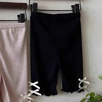 レギンスパンツ Black / 73cm サイドリボンショートレギンスパンツ【mh0010371】