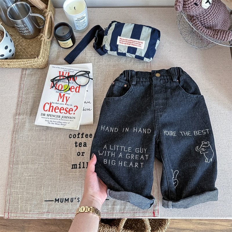 デニムパンツ black / 80cm キッズ デニム レターロゴ 象 刺繍 ルーズ パンツ ジーンズ ジーパン ボーイズ