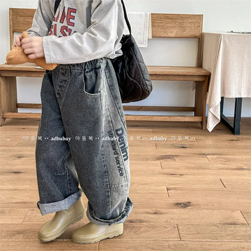 デニムパンツ black / 80cm キッズパンツ デニムパンツ ジーンズ レターロゴ ジーンズ ブルー/ブラック/2カラー