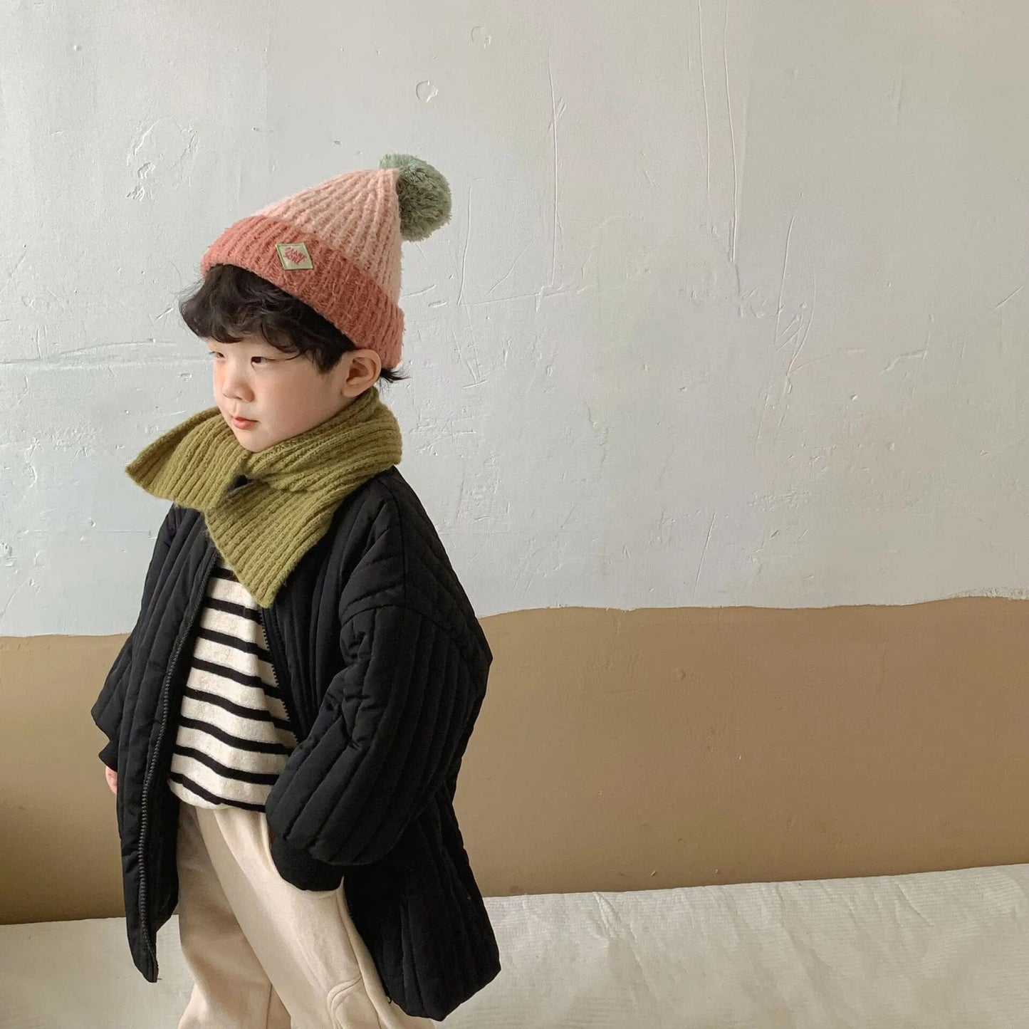 ロングコート black / 80cm キッズコート キルティング ロングコート アウター ブラック アプリコット 2カラー ユニセックス 男の子 女の子 子供服 3803E