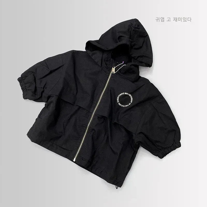 ショートコート・ジャケット・ジャンパー Black / 80cm 9-12M キッズアウター フーディウィンドブレーカーコートジャケット 2カラー【mh0007479】