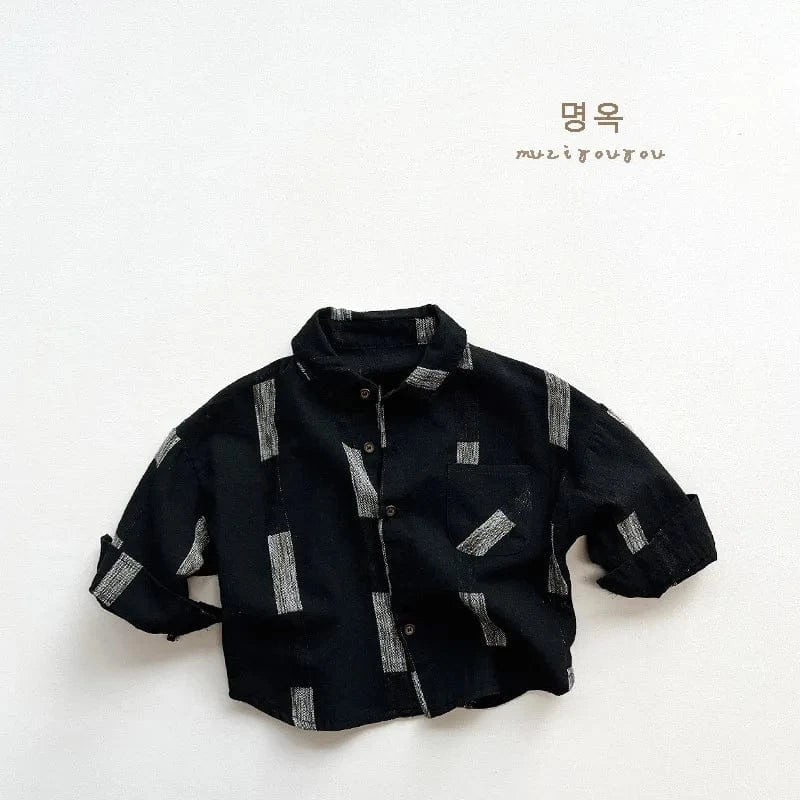 長袖シャツ・ブラウス Black / 80cm 9-12y キッズトップス 長袖シャツ 幾何学 ストライプ 2カラー