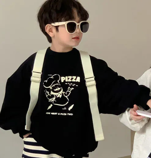 トレーナー・フーディ black / 90cm キッズトップス ピザ屋さんプリント スウェットシャツ トレーナー