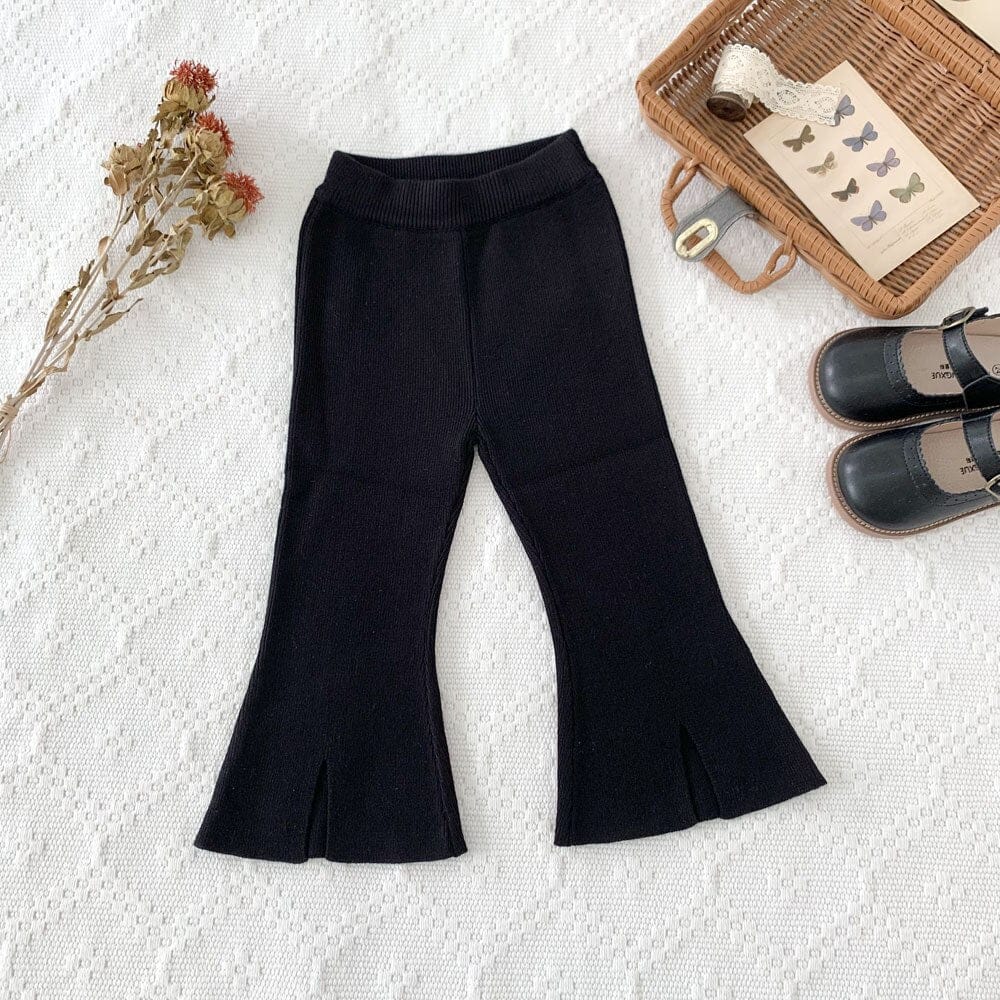 ロングパンツ・スウェットパンツ black / 90cm キッズ ニット フレア フロントスリット パンツ