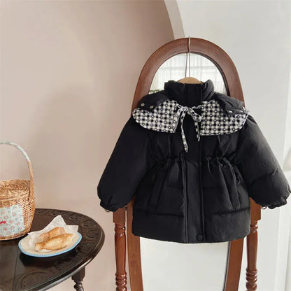 ショートコート・ジャケット・ジャンパー Black / 90cm 24M キッズアウター ショールつけ襟フーディウエストマーク中綿ダウンジャケットコート【mh0008410】