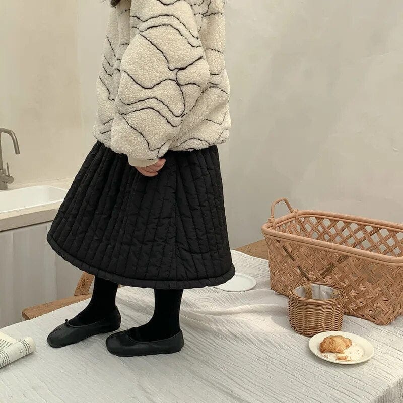 スカート black / 90cm / 取り寄せ（7〜35日） キッズスカート キルティング Aラインスカート ベージュ ブラック 2カラー ガールズ 女の子 子供服
